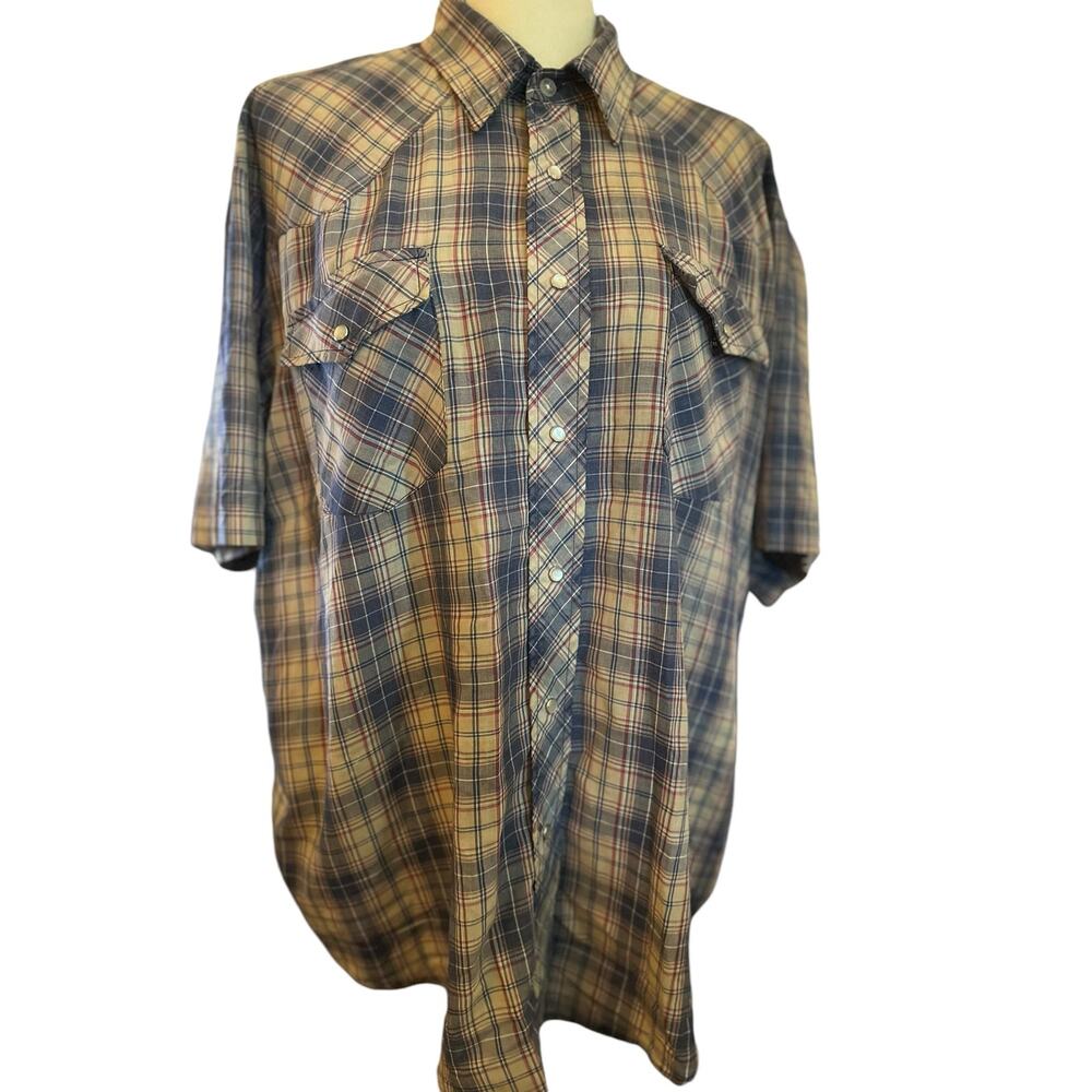 Western Plains Vintage Plaid Pearl Snap Short Sleeve Shirts, Western Cowboy, 2XL